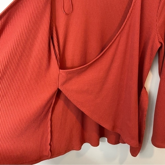 Addition Elle Ribbed Wrap Top Womens 1X Burnt Orange Pumpkin Long Sleeve EUC - Picture 6 of 11